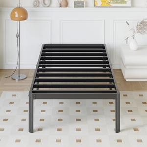 14 Inch Twin XL Bed Frame Heavy Duty Metal Platform Bed Frame Twin XL with Rounded Corner Legs, Noise Free, Easy Assembly, No Box Spring Needed, Black