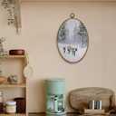 LKETW Winter Reindeer Oval Wall Art Decor, Rustic Winter Elk Deer Oval Canvas Hanging Decor, Retro Farmhouse Forest Reindeer Wall Decorations for Home Living Room Bedroom, 8.6x11.4 Inch