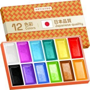 ARTISTRO Professional Watercolor Paint Set for Adults - 12 Pigment-Rich Colors, XL Pans, ASTM-I Lightfastness, High Tinting Strength Watercolor Set for Professionals made by professionals