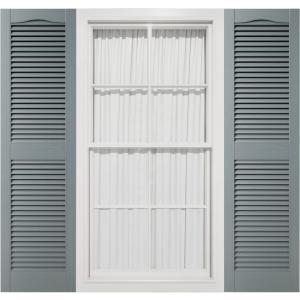 12"W x 26"H Mid-America Vinyl, TailorMade Cathedral Top Center Mullion, Open Louver Shutters, w/Installation Shutter-Lok's (Per Pair), 419 - Storm Cloud
