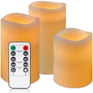 Flameless Candles, LED Candles, Battery Operated Candles with Remote and Timers, Electric Pillar Candles Real Wax, D3 x H 4" 5" 6"Ivory