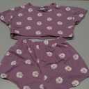 WESIDOM Toddler Girl Clothes Baby Girls Outfits 6M-5T Summer Floral Print Shirt+Shorts+Headband 3pcs Baby Clothing (18-24 Months, Air Purple)