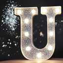 2 x Pooqla Light Up Letters, LED Marquee Letters for Silver Birthday Decorations, Battery Powered Night Light Teenager Girl Room Decor, Gift for Girls Boys Wedding Bedroom Christmas Party Decor, Letter U