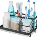 Stainless Steel 7 Slots Electric Toothbrush and Toothpaste Holder, Bathroom Countertop Organizer for Bathroom Accessories Organization Counter Vanity Storage, Black
