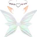 Women Girls Berry Rattans Crown Butterfly Wings with Elf Ears Dress Up Halloween Cosplay Photo Prop Accessories (Sliver Pink Transparent)