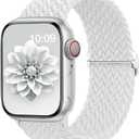 Stretchy Braided Solo Loop Straps Compatible with Apple Watch Bands for Women Men B-White, 44mm/45mm/46mm/49mm/42mm(Series 3 2 1)