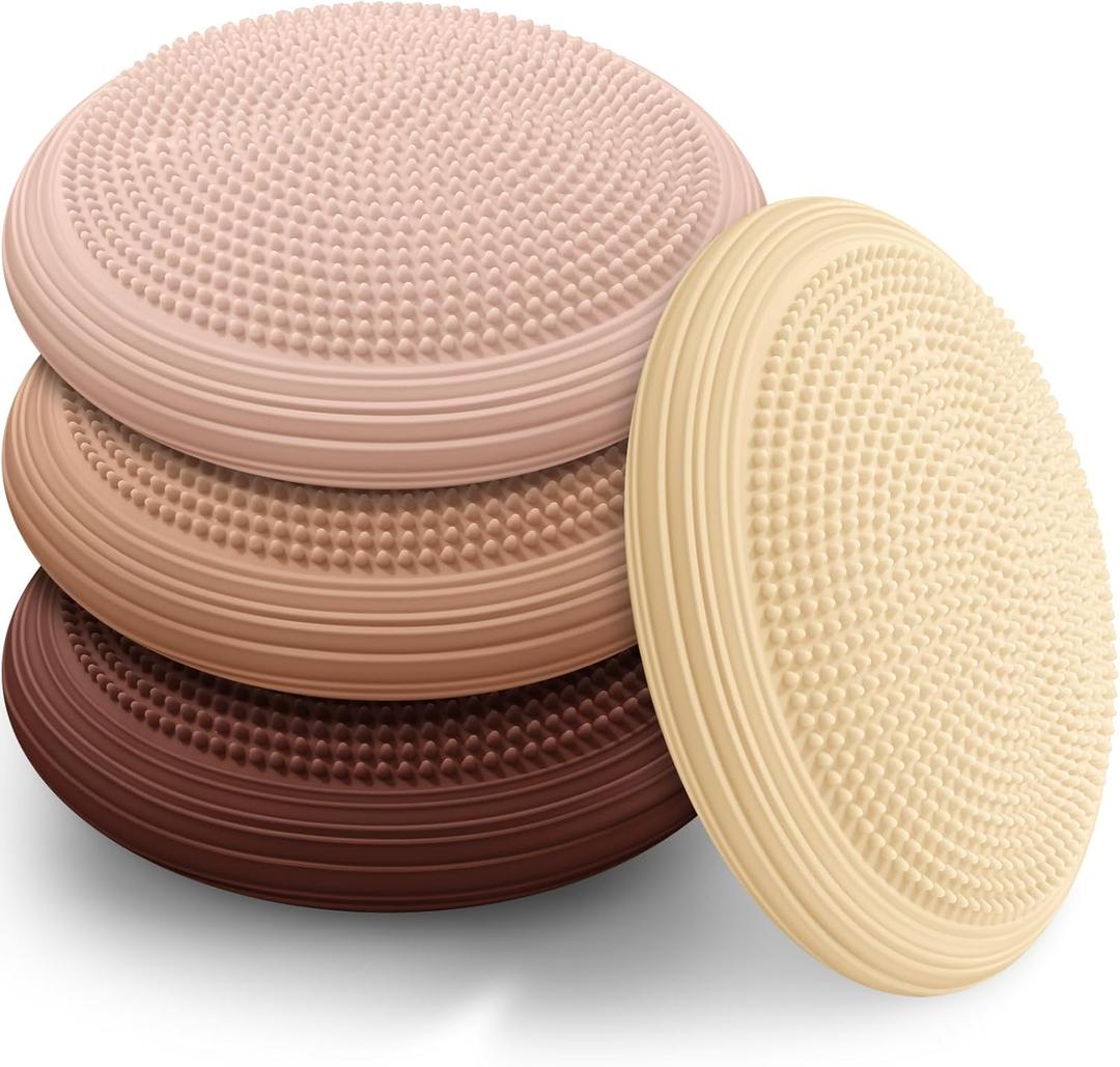 Libima 4 Pcs Wiggle Seat Inflated Wobble Cushion for Sensory Kid 13 Inches Balance Disc Flexible Seating for Classroom Sensory Pad for Chair Wiggle Cushion with Needle Pump (Maillard Color)
