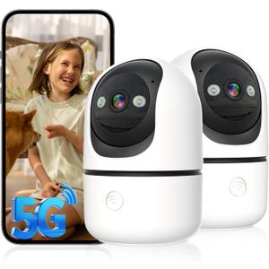 Indoor Security Camera 2 Packs, 2K 5G WiFi Baby/Pet/Dog/Nanny Cameras for Home Security, 360 PTZ Security Cameras with US Servers Phone App, 911 One-Tap Call,AI Smart Detection