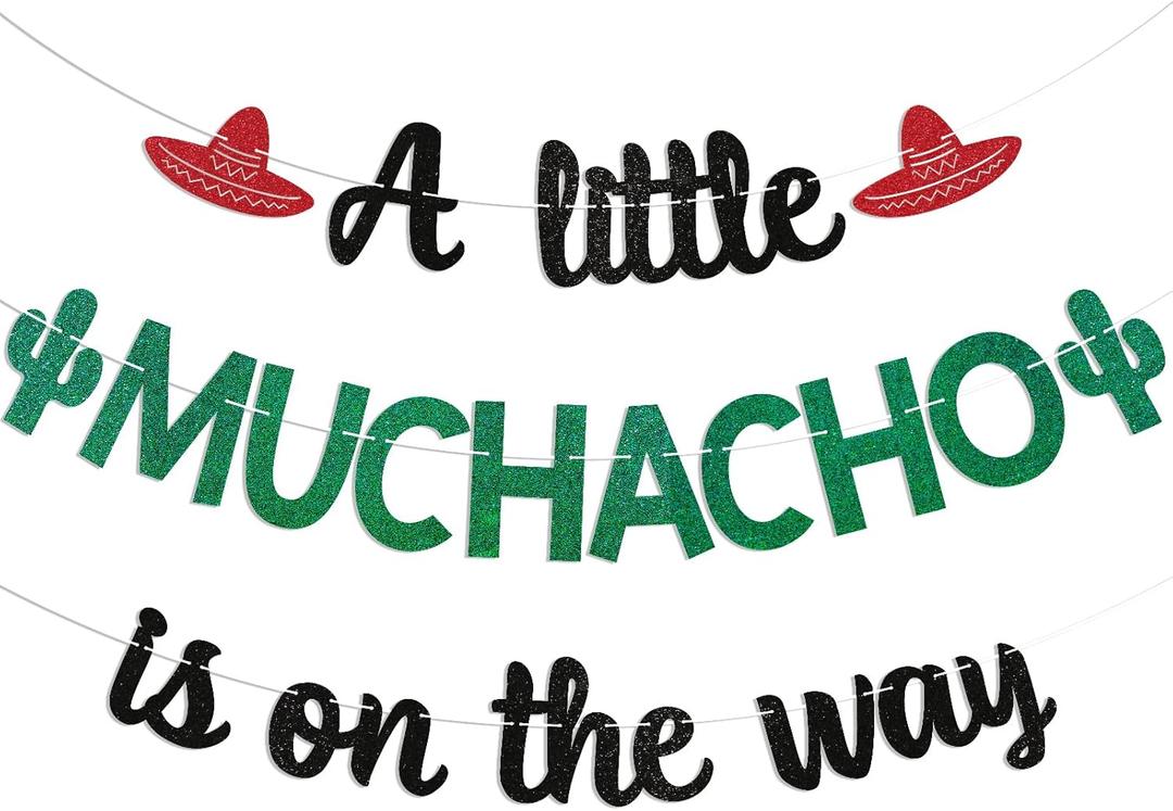 4 x A Little Muchacho is on the Way Banner - Boy Fiesta Baby Shower Decor, Muchachito Baby, Mexican Fiesta Boys Cactus Taco Cinco De Mayo Baby Shower Decorations Black Green