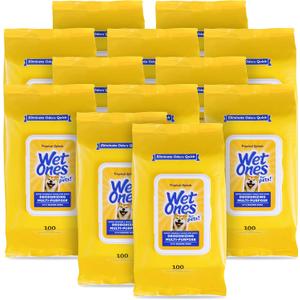Wet Ones for Pets Deodorizing Multipurpose Dog Wipes with Baking Soda, Tropical Splash Scent - Desmellizing Wipes for Dogs with Wet Lock Seal, 100 Count - 12 Pack