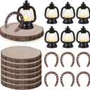 10PCS Western Party Decorations Mini Cowboy Centerpieces Lantern with LED Candle Wooden Plate Lucky Horseshoe Table Centerpieces Supplies for Western Cowboy Theme Birthday Wedding Party Favors Decor