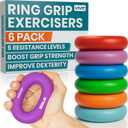 Vive Hand Strengthener Grip Ring - Forearm Ring Hand Exercisers - Silicone Squeezer Gripper for Muscle Strengthening Training Tool - Arthritis Finger Physical Therapy PT Kit Trainer (Multicolor (6 Pack))