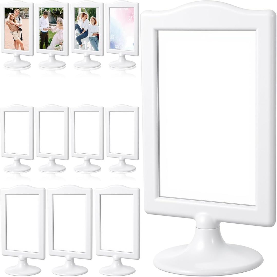 12 Pcs Double Sided Standing Picture Frames, 4x6 Inch Plastic Pedestal Photo Frame with Base, Table Top Display Holder for Wedding Menu Table Number