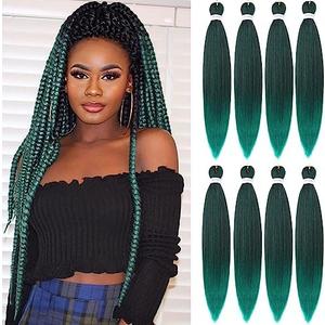 Alrence Pre Stretched Braiding Hair Long Braid 30 Inch 8 Packs Professional Braiding Hair Extensions Synthetic Crochet Twist Braids (30 Inch, 1B/Green)