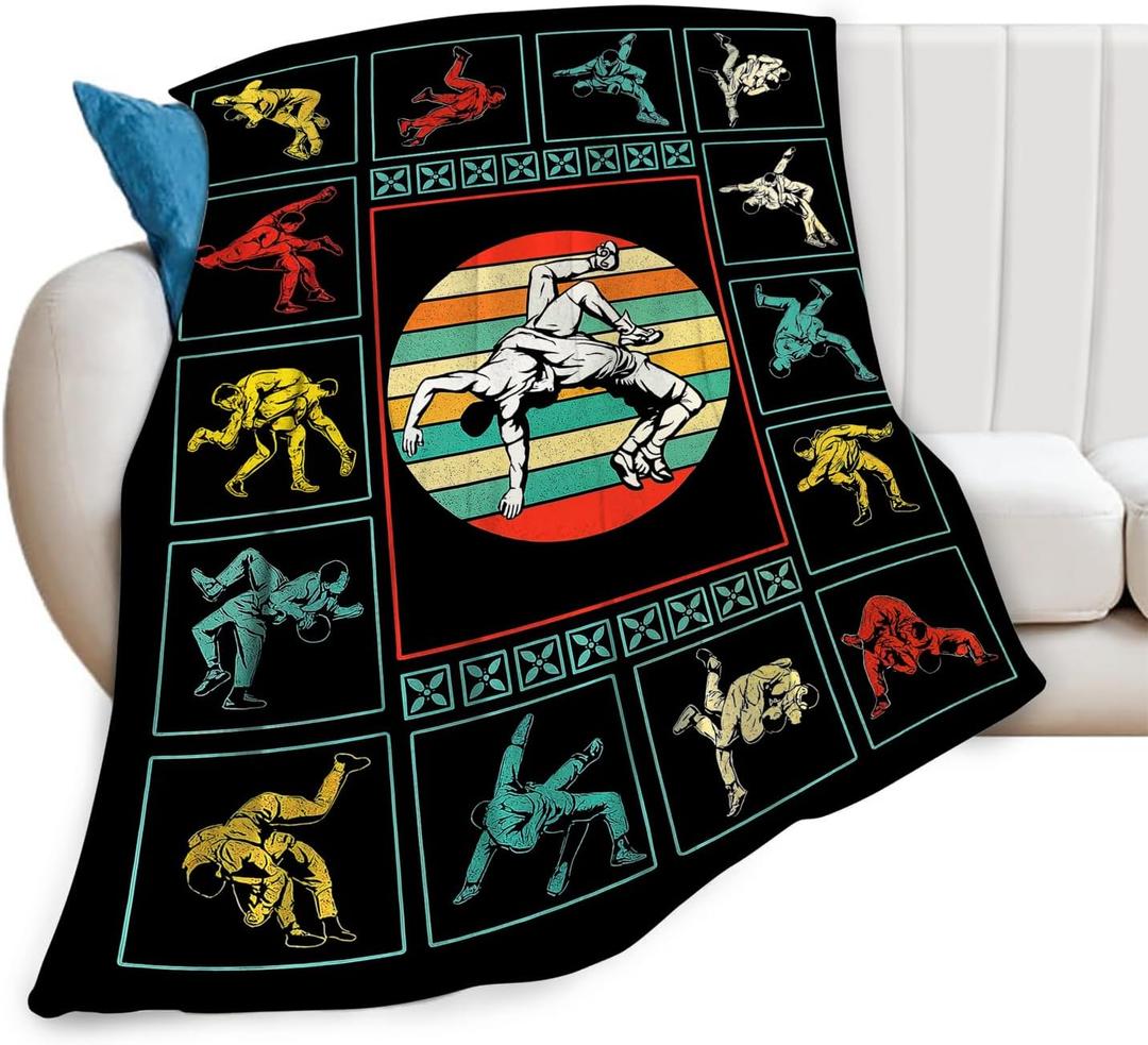Wrestling Fleece Blanket Sports Wrestle Throw Blankets for Girls Boys Super Soft Warm Flannel Vintage Colorful Throws Gifts for Men Women Cozy Fuzzy Plush Stuffed Couch Bed Bedding Decor 50"x40"