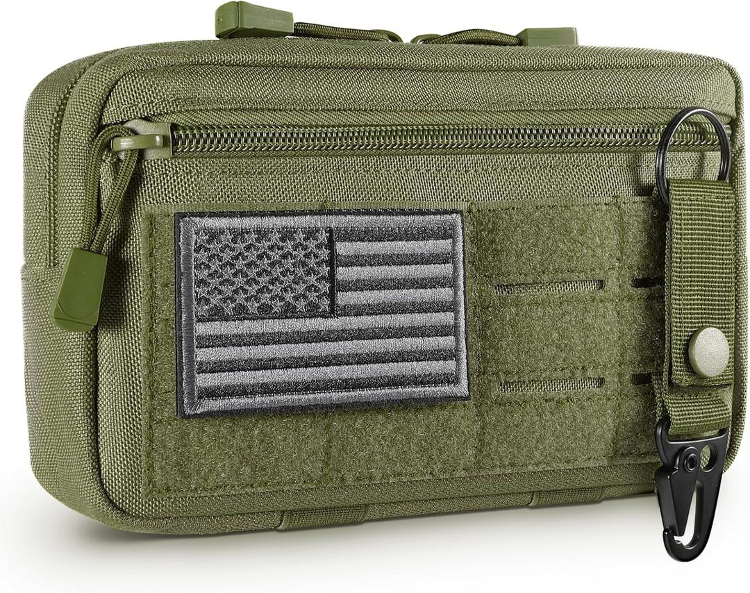 Tactical Molle Admin Pouch Utility Laser Cut EDC Tool Pouch Bag Horizontal Modular Pouches Include US Flag Patch and Keychain (Army Green)