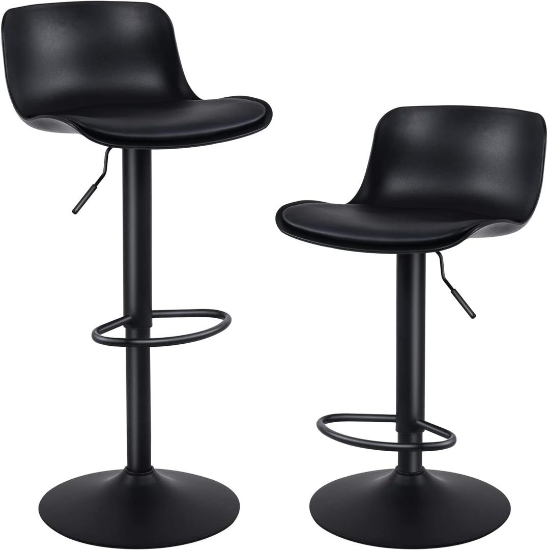 YOUNIKE Bar Stools Set of 2 Modern Black PU Counter Height Barstool, High Padded Adjustable Swivel Barstools with Back for Bar Counter and Kitchen Island