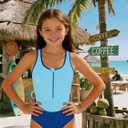 Girls Swimsuit Color-Block One Piece Bathing Suit with Zipper, Cutout Back & Sides Girl Swimsuits Size 9-16