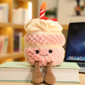 28cm/11 Birthday Cake Plush Toy Cute Smile Cake Pillow Stuffed Animals Funny Soft Food Plushies Toy for Gifts for Kids Birthday (Pink)