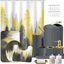 Gray and Gold Bathroom Accessories, Bathroom Sets with Shower Curtain and Rugs, Bath Rugs Accessory Set with Bathroom Trash Can, Soap Dispenser, Soap Dish for Home Decor