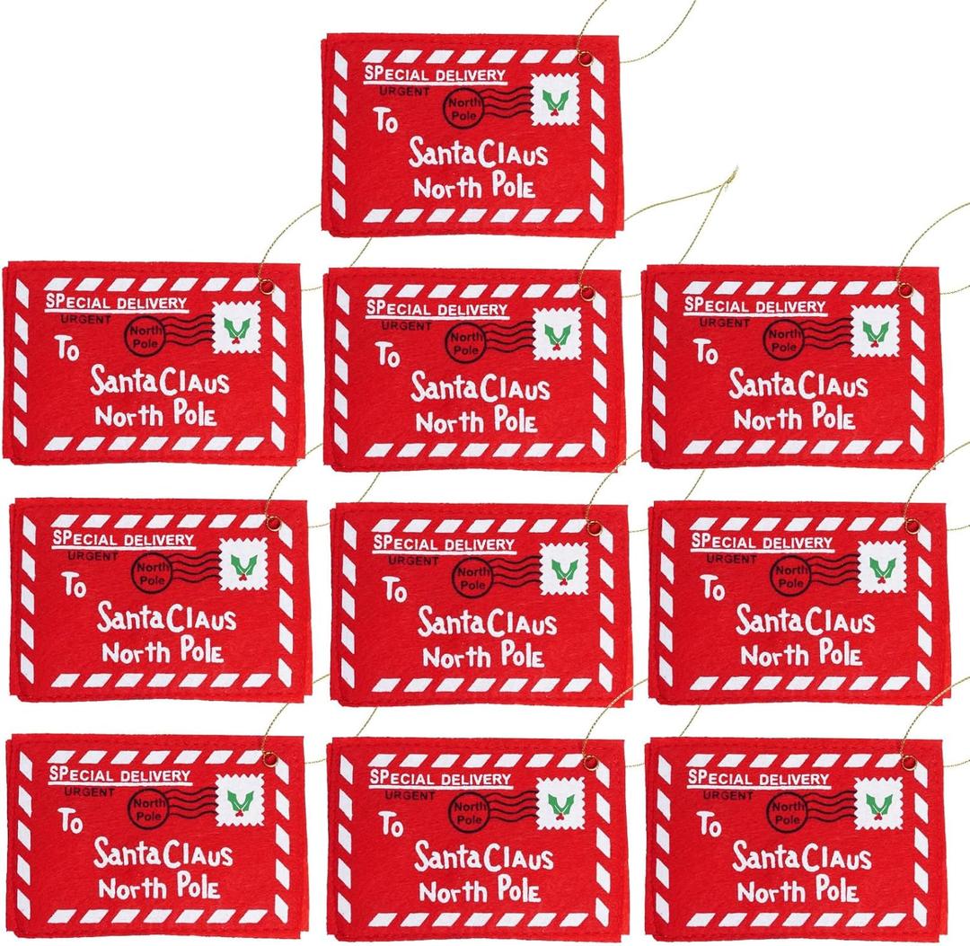 Sucrain 10 pcs Christmas Felt Envelopes Letter to Santa Claus Xmas Candy Gift Embroidered Bag Christmas Tree Ornament (10)