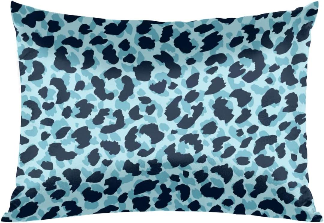 Satin Pillowcase for Hair and Skin,Blue Leopard Print Printed Silk Pillow Cases Standard Size, Cooling Silky Pillow Case No Zipper with Envelope Closure, 20x26 Inches (A06)