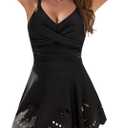 Blooming Jelly Womens One Piece Swimsuit Tummy Control with Cutout Skirt Bathing Suit Modest Twist Front Swim Dress (Black, L)