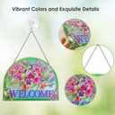 Hummingbird Stained Glass Suncatchers - Welcome Hummingbird Suncatcher, Vibrant Flowers Window Hanging, 7.8''*6.5'', Stained Glass Birds with Suction Cup, Mom Gift