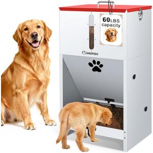 GADFISH 60 lbs Large Automatic Dog Feeder, Outdoor Heavy Duty Pet Feeder for Large Breed Dogs, with Viewing Window and Lockable Door