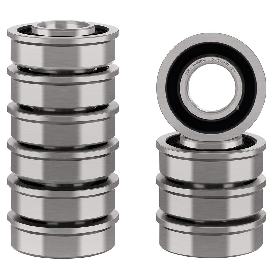 XiKe 10 Pack Flanged Ball Bearings 1/2" x 1-3/8" x 1/2" inch. Be Applicable Lawn Mower, Wheelbarrows, Carts & Hand Trucks Wheel Hub.