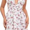 Floerns Women's Cut Out Backless Sleeveless Shirred Floral A Line Short Dress (White, Small)