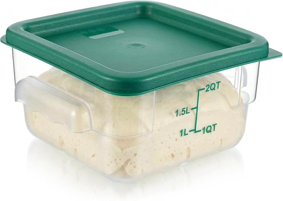 Ziliny 1 Pcs 2 Qt Square Food Storage Container with Lid, Clear Plastic Container with Lid and Scale in Green, Kitchen Organization Set for Home Kitchen, Restaurant Meal Prep