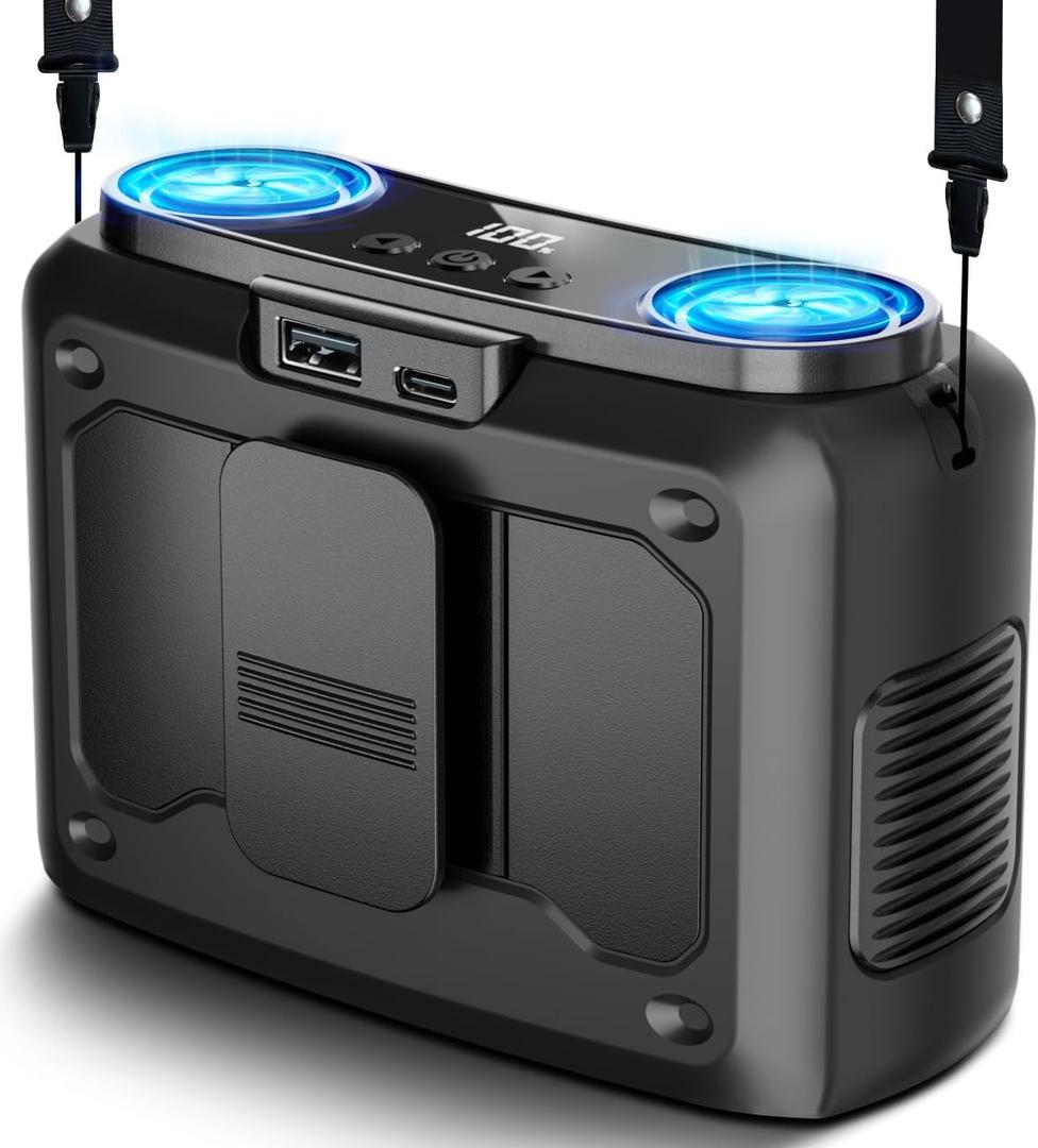 chillgo 20000mAh Portable Fan,Ture High Speed Dual Motors with 200% Powerful Airflow, Up to 135Hours and Rechargeable Personal Neck Waist Wearable Fans for Travel,Camping,Outdoor,Jobsite,Sports,Golf (Black)