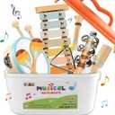 LOOIKOOS Baby Musical Instruments,Montessori Wooden Toys for Toddlers 1-3 Preschool Educational Neutral Colors Percussion Instruments Set with Modern Boho Xylophone for Kids