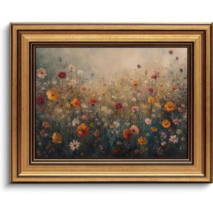 Gold Framed Wall Art Vintage Flower Canvas Wall Art Nature Landscape Flower Wildflower Artwork Prints Picture for Living Room Bedroom Farmhouse Bathroom Office Decor, 8x10