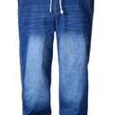 Djeanxa Plus Size Baggy Jeans for Men Stretchy Straight Loose Jett Jeans Drawstring Waist Pull On Denim Sweatpants 5XL