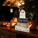 4 Pcs Halloween Table Decorations, Wooden Ghost Coffee Bar Decor, Fall Farmhouse Tiered Tray Signs, Rustic Boo Tabletop Centerpiece for Home Kitchen Office Shelf