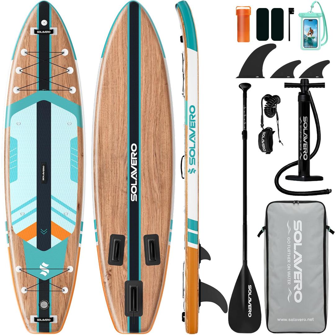 SOLAVERO 11'6" Inflatable Stand Up Paddle Board Supports 550 lbs - Extra Wide Stable Design with Non-Slip EVA Deck, SUP with Premium Accessories for Adults & Youth