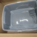Large Cat Litter Box with High Sides, Open Top for Easy Access, Includes Scoop with Storage, 19" x 15" x 11.75", Grey/Beige