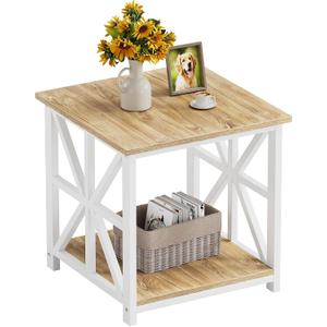 GreenForest End Table with 2-Tier Storage Shelf, 24 inch Large Side Table for Living Room, Modern Nightstand for Bedroom Bedside Office Farmhouse, Oak