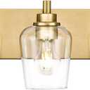 Bathroom Light Fixtures, 3-Light Modern Vanity Light with Clear Glass Wine Glass-Shaped Shade, Vanity Lighting Fixtures Over Mirror, Brushed Gold, VL155-BG-3