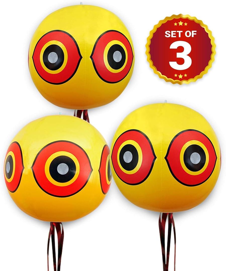 De-Bird 3 Pack Duck Deterrent for Pool, Bird Repellent Balloons with Reflective Predator Eyes Scare Birds for Garden, Outdoor, Boat, Yard - Scare Eye Balloons