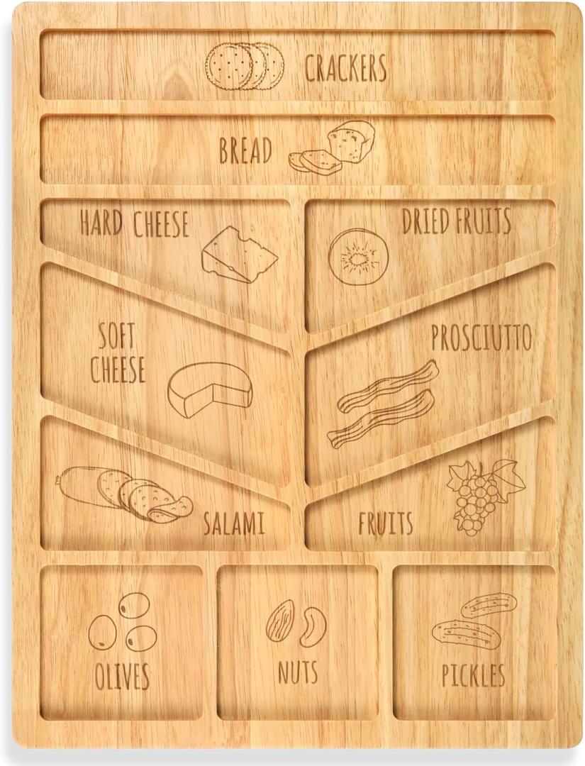 Funny Charcuterie Board with Compartments Guide - Cheeseboard & Serving Tray, Large Wood Serveware Accessories,Wedding Hostess Housewarming Gifts for New Home, 17"13"