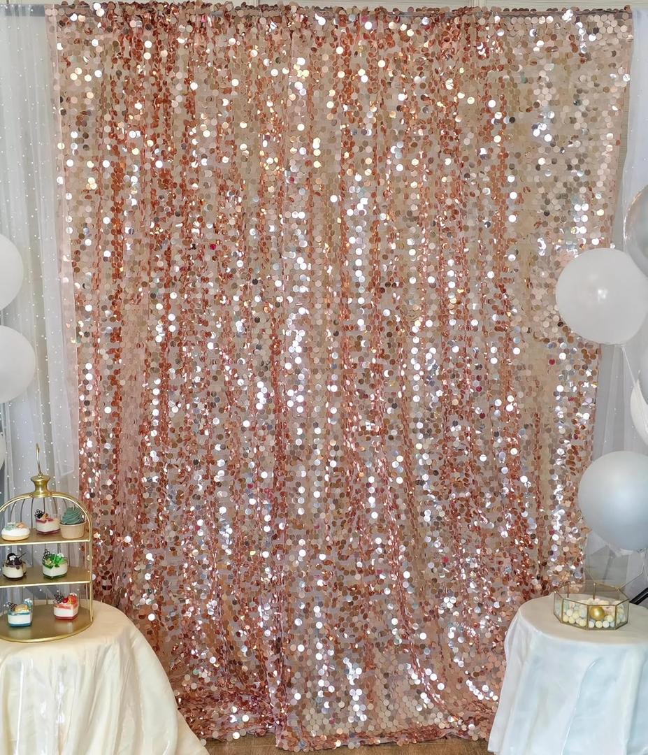 Big Sequin Backdrop Curtains,9x8FT Shimmer Sequin Fabric Photography,Rose Gold Photo Backdrop 1 Panel Shimmer Wall Backdrop for Wedding Party Decoration(Rose Gold)