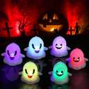 FOIMAS 6 PCS Ghost Tea Lights Candles,Halloween Flameless Candles Halloween Ghost Tealights Spooky Flickering Fake Candles for Halloween Party Decorations