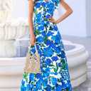 PRETTYGARDEN Floral Dress for Women 2026 Summer Boho Ruffle Flowy Cocktail Beach Spring Wedding Guest Maxi Long Dresses (Blue, S)