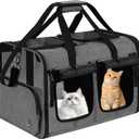 Cat Carrier for 2 Cats, Foldable Double Cat and Dog Carrier, Small to Medium Size, 2 Front Zippered Compartments,Two Pets Carrier for Travel,Mulitple Cat Carrier (Dark Gray with Flat Pocket)