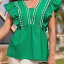 Tankaneo Womens Babydoll Peplum Tops Ruffle Cap Sleeve V Neck Blouse Dressy Cute Summer Pleated Shirts Trendy Green (Green, M)