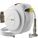 Retractable Garden Hose Reel, 5/8 in 100+6 ft, Heavy Duty Wall Mounted Water Hose Reel, Spring Power Automatic Rewind, Any Length Lock, 180 Swivel Bracket, 10 Pattern Spray Nozzle