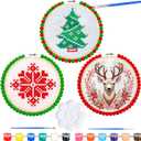 AceOrbit 3 Pcs DIY Christmas Paint Craft Kit Beaded Embroidery Hoop Frame with DIY Paint 8 Inch Boho Wooden Beaded Round Hoop Frame Christmas Crafts for Adults Ideal Painting Decoration